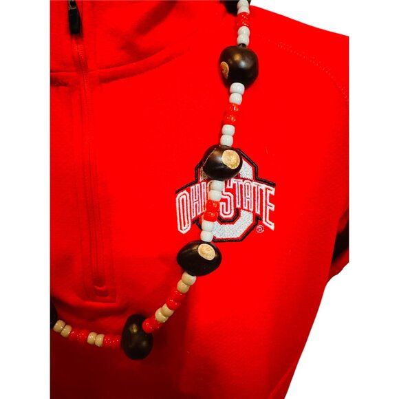 Handmade Buckeye Nut Necklace With Red & Gray Beads For Sports Fans Ohio State E - Picture 7 of 11
